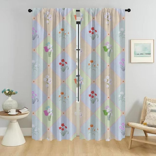 Zweiteiliges Set elegante Verdunkelungsvorhänge mit Spleißfarben für Küche und Wohnzimmer, Mehrfarbig, Breite: 50 cm, Höhe: 70 cm - Bild 1