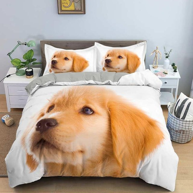 Binchi Fitness Hunde Bettwäsche Set Golden Retriever 3-teilig aus Mikrofaser in Weiß, B/H: 155 x 215 cm - Bild 1