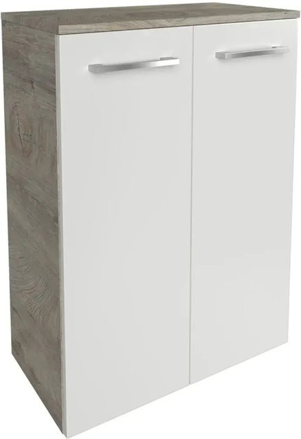 Fackelmann Doppel-Midischrank B.Style für das Badezimmer, Eiche-weiß, 2 Türen mit Soft-Close, B/H/T: 60,2 x 82,6 x 32 cm - Bild 1