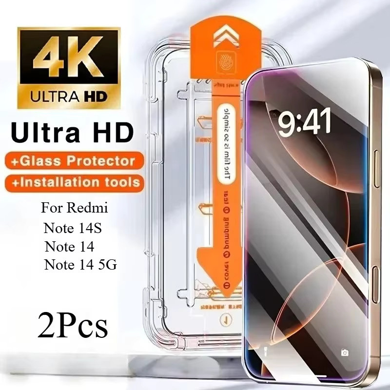 2 Stück Displayschutzfolien aus gehärtetem Glas für Xiaomi Redmi Note 14S, 14 4G und 14 5G, transparent, staubfreie einfache Installation - Bild 2