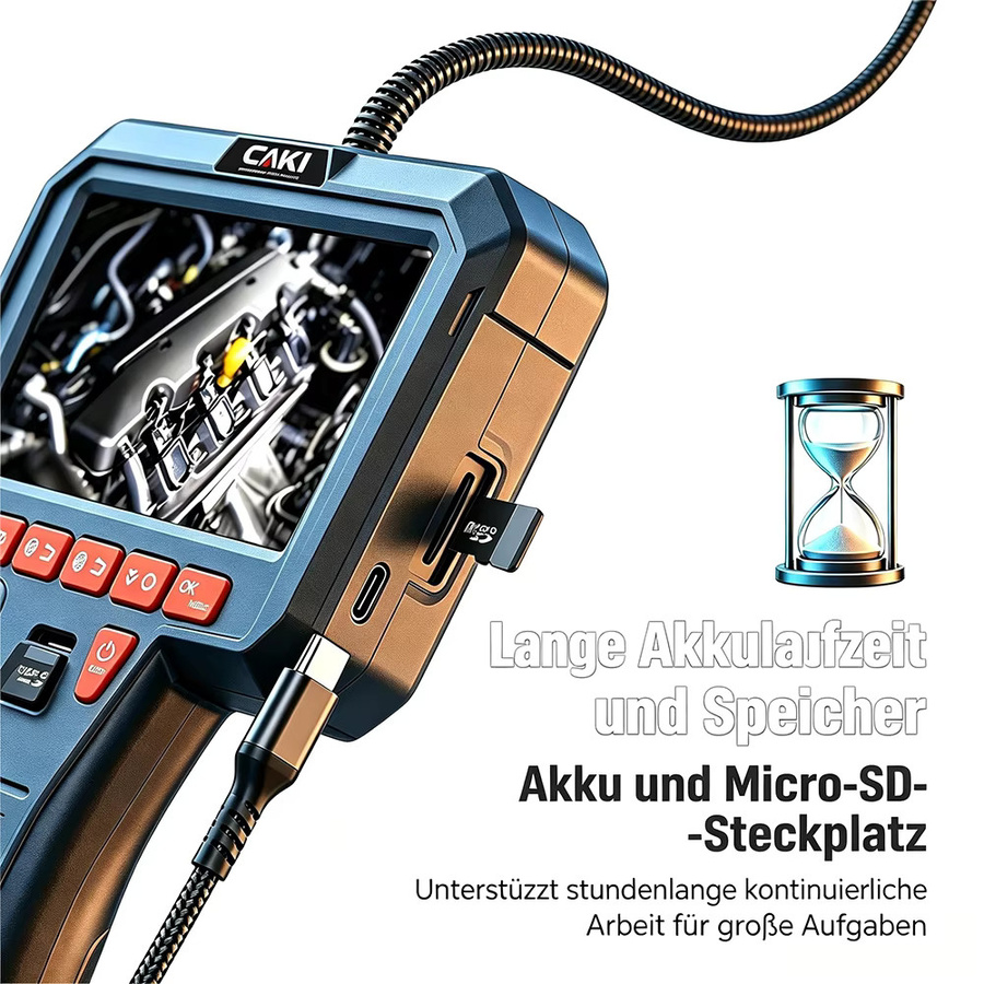 CAKI Industrieendoskop Inspektionskamera mit 4,5 Zoll IPS-Bildschirm, HD 1080P, 360 Grad Zwei-Wege-Gelenk und IP67 wasserdichtem halbstarrem Kabel mit LED-Licht in Schwarz - Bild 5