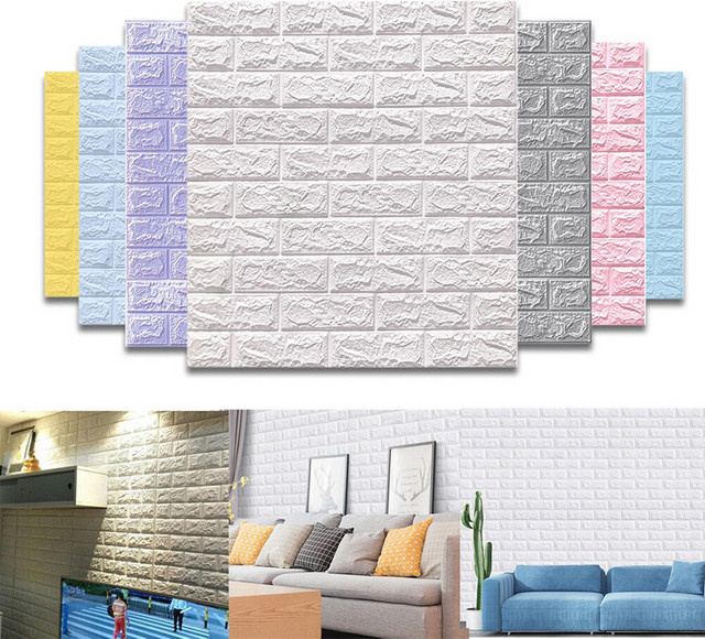 ctzsoop 3D Wandaufkleber Faux Ziegel in Weiß, wasserdicht und selbstklebend, B: 77 cm, H: 70 cm - Bild 1