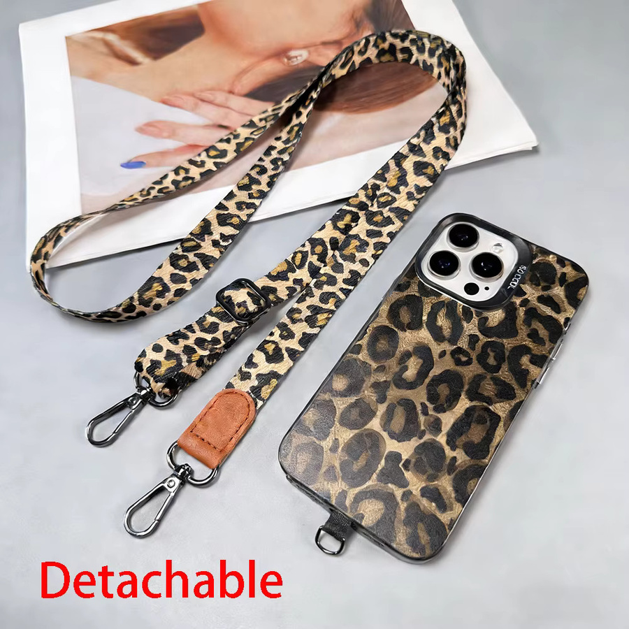 Verstellbares Handy-Umhängeband mit Leopardenmuster in Multicolour und Weiß, abnehmbarer Anti-Verlust-Handyhalter mit langem Seil und Universalclip - Bild 3