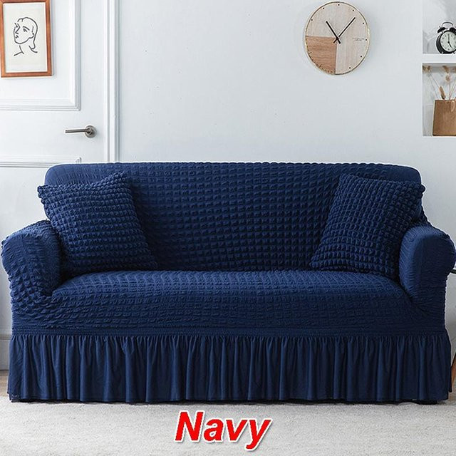 Elastischer Seersucker-Sofabezug in Navy Blau für 1-Sitzer, Breite: 90-140 cm - Bild 1