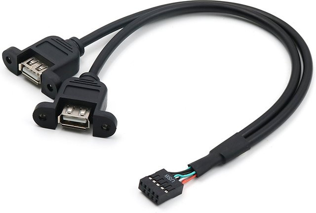 ZSDZFYLLK USB 2.0 Motherboard Erweiterungshalterung mit 2 USB-A Ports und 30 cm Dupont 9 Pin Kabel in Schwarz - Bild 1