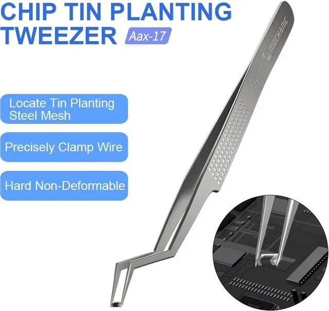 MECHANIC Aax-17 KA-11 Edelstahlpinzette aus rostfreiem Stahl in Silber für Chip-Zinn-Pflanzung und Reparaturen - Bild 1