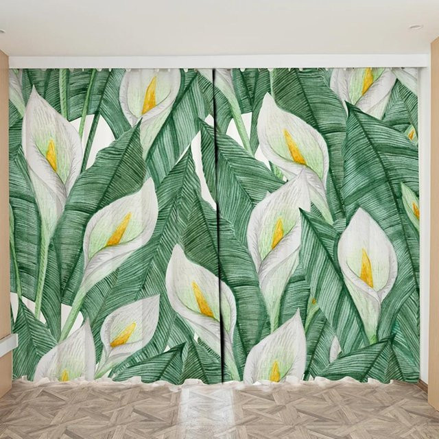 Yiran Furniture Verdunkelungsvorhänge mit Blumenmuster in Grün, 2er-Set, B: 55 cm, H: 120 cm - Bild 1