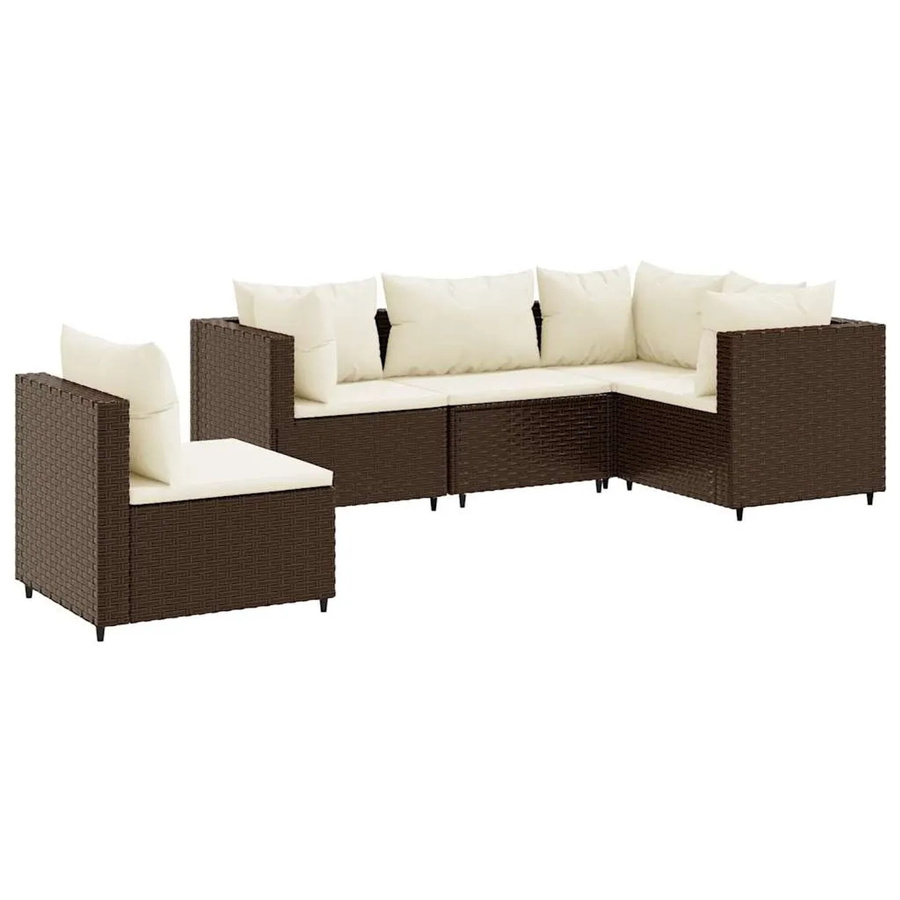 vidaXL 5-tlg Garten-Lounge-Set in L-Form mit Kissen, Braun und Weiß, Poly-Rattan mit Metallgestell - Bild 2