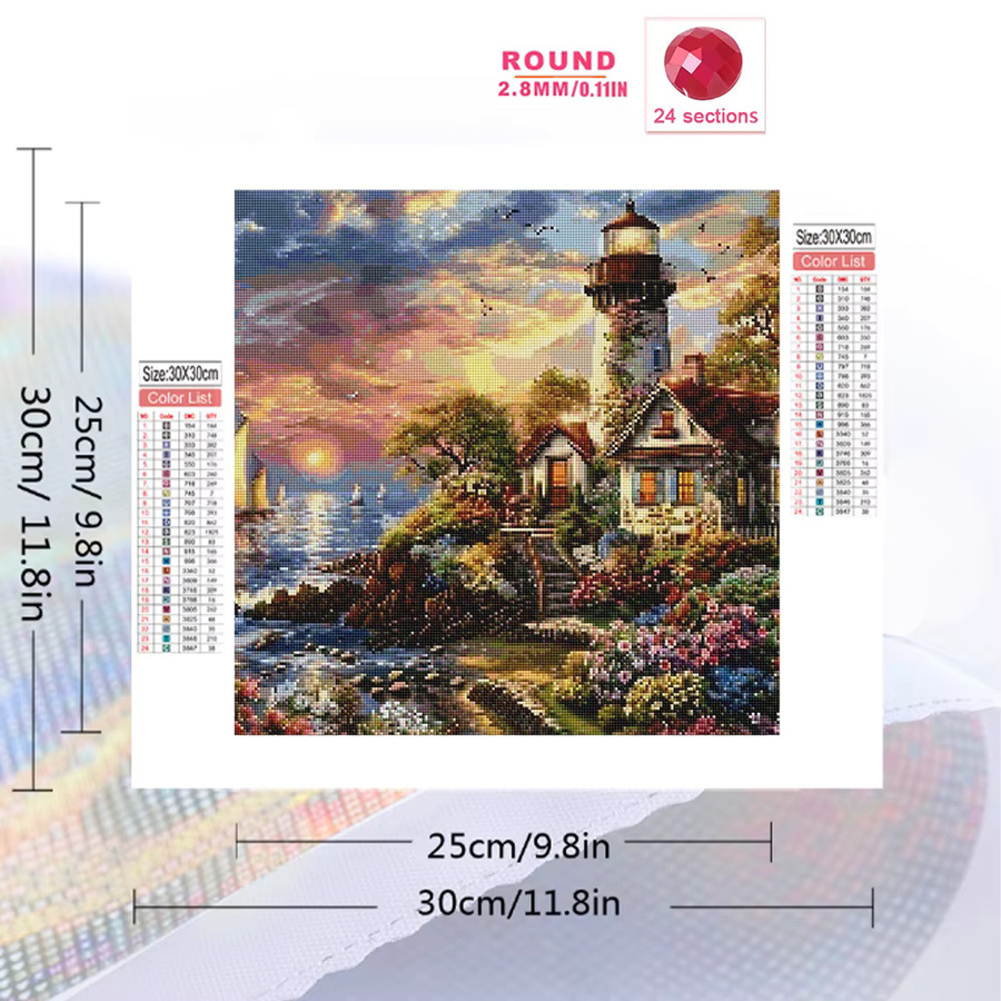 Momoart Diamant-Malerei-Set Leuchtturm-Landschaft an der Küste, rundes DIY-Mosaik-Bastelset in Multicolour, B/T/H: 20 x 20 x 20 cm - Bild 2