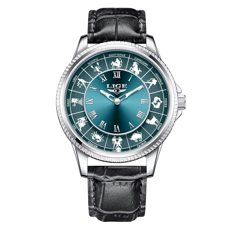 LIGE Armbanduhr Quarz, Schwarz, Leder, Herren - Bild 7