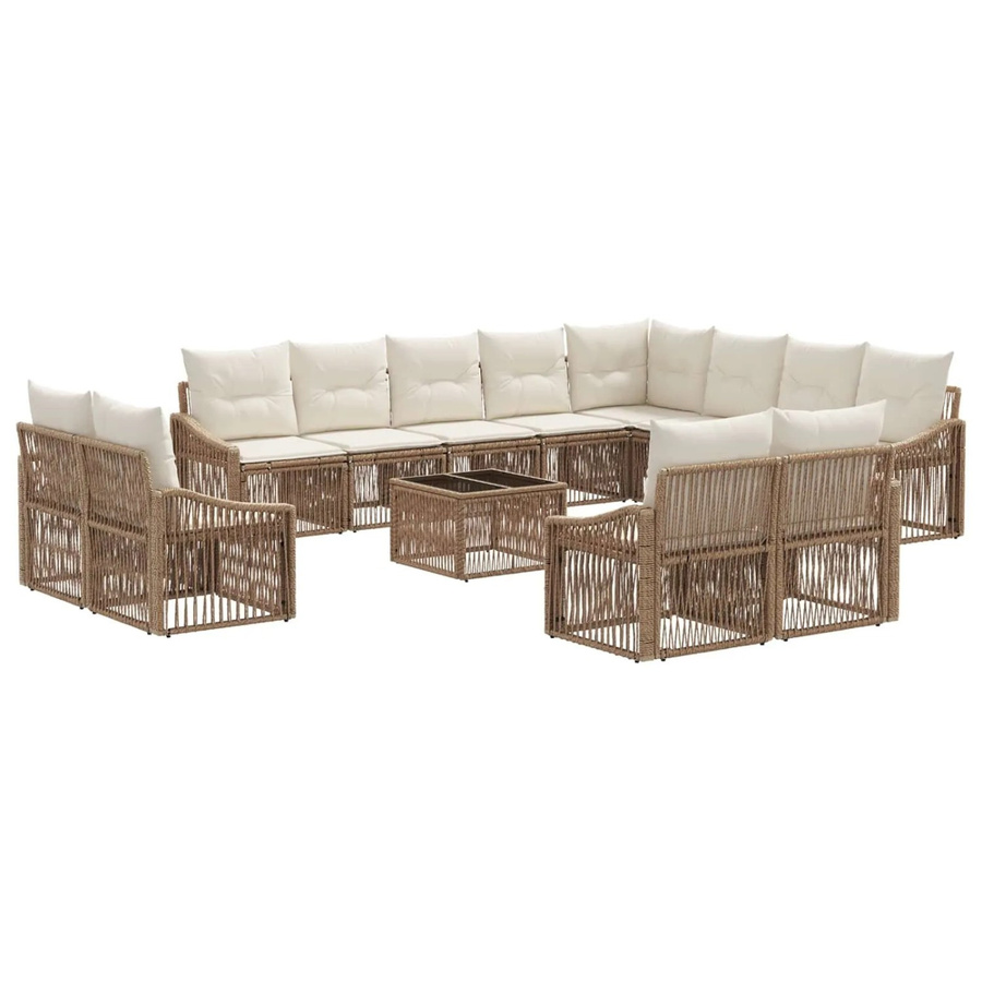 vidaXL Gartensofa-Set 13-teilig in U-Form aus Poly-Rattan und pulverbeschichtetem Stahl in Beige und Creme mit Polsterkissen - Bild 2