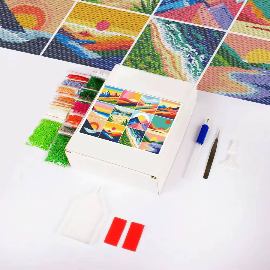 HUACAN 12er Set Mini-Diamantgemälde mit Cartoon-Sonnenuntergang-Motiv, rundes Mosaik in Multicolor zur modernen Heimdekoration - Bild 2