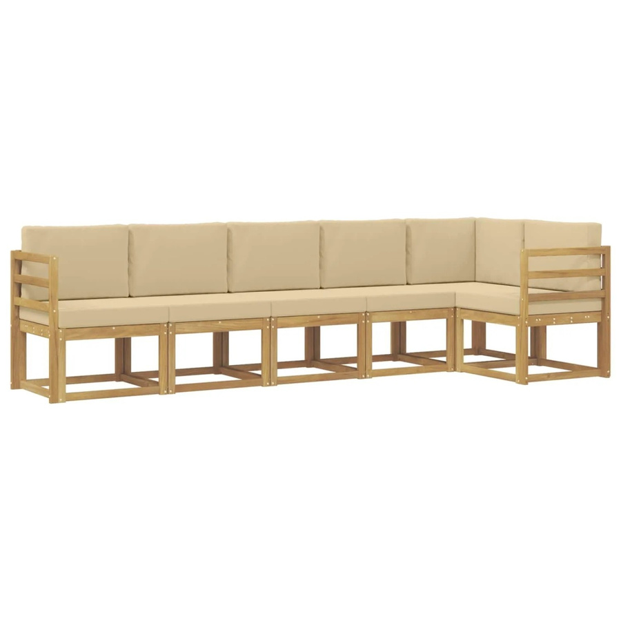 vidaXL Outdoor-Sofagarnitur 6-teilig in L-Form aus Akazienholz mit Kissen in Weiß und Beige - Bild 2