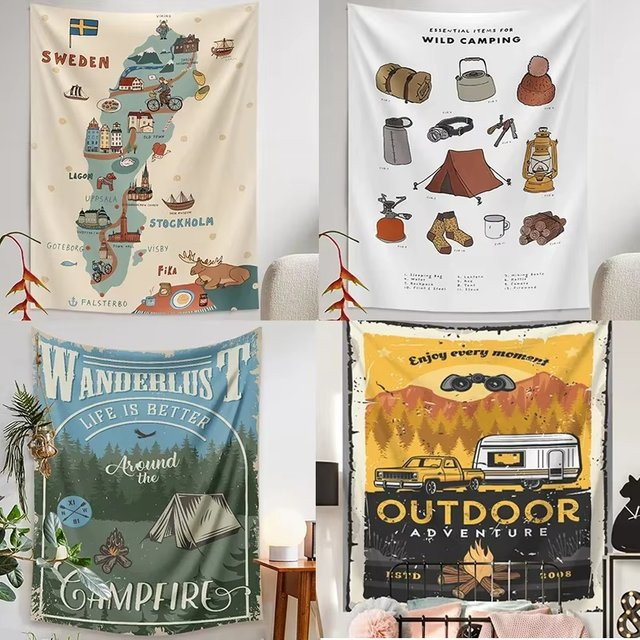 VIKAMA Wandteppich im Vintage-Stil für Teenager und Outdoor-Camping, Mehrfarbig, B/H: 75 x 58 cm - Bild 1
