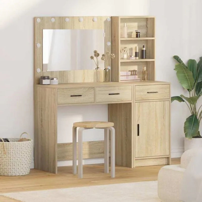 Vidaxl 2-teiliges Schminktisch-Set aus Holz in Sonoma Eiche und Braun im modernen Design - Bild 1