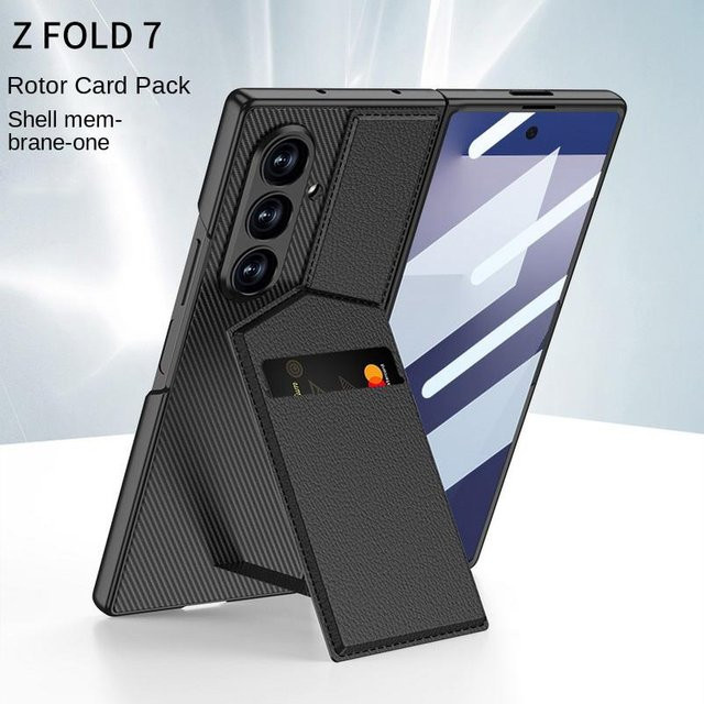 Leder Schutzhülle mit Kreditkartenfach und Ständerhalter für Samsung Galaxy Z Fold7 in Schwarz - Bild 1