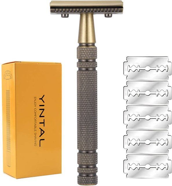 Klassischer Doppel-Kanten-Rasierer aus Messing, Bronze-Stil, Herren - Bild 1