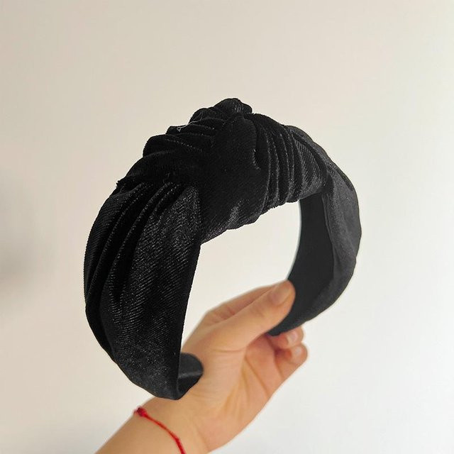 Stirnband Damen, Samtstoff, Geknotet, Schwarz - Bild 1