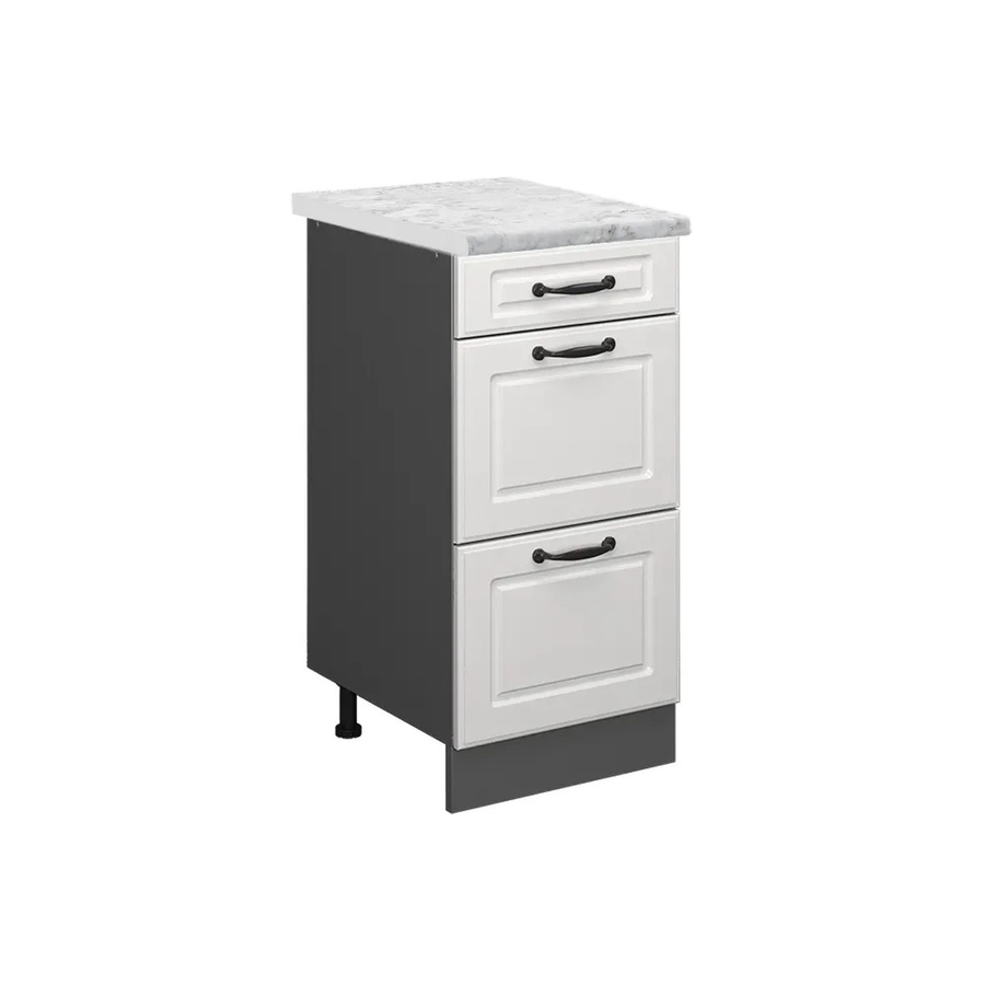 Vicco Küchenschrank R-Line Schubladenschrank in Weiß im Landhausstil mit Marmor-Optik, Breite: 40 cm - Bild 2