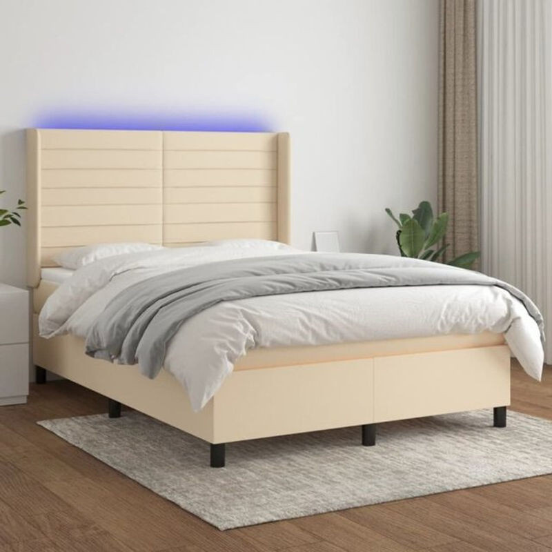 vidaxl Boxspringbett mit Matratze in Beige aus Stoff und Holzwerkstoff B/T/H: 140 x 200 x 118 cm - Bild 1