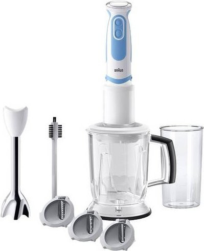 Braun Stabmixer 4191-MQ5260WHBL mit 1000W Turbofunktion, Messbecher und Mixbecher, Weiß-Blau - Bild 1