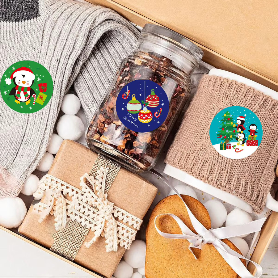 500 Stück Frohe Weihnachten Aufkleber mit Weihnachtsmotiv in Mehrfarbig für DIY-Geschenke, Backverpackungen und Schreibwaren - Bild 5
