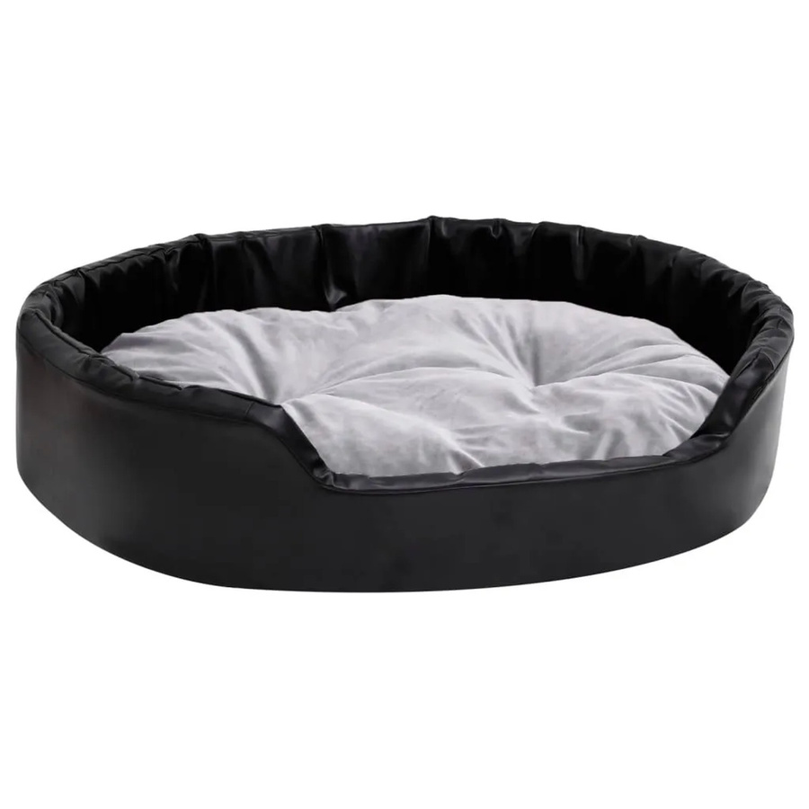vidaXL Hundebett Sofa aus Plüsch und Kunstleder in Schwarz-Grau, B/T/H: 90 x 79 x 20 cm - Bild 2