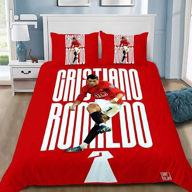 Bettwäscheset Lodestar Fußball CR7 Ronaldo 3-teilig in Rot, Bettbezug und Kissenbezug aus Mikrofaser, B/H: 180 x 210 cm - Bild 1