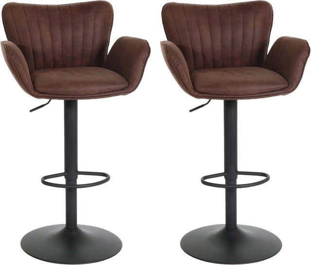 PROREGAL 2er-Set Barhocker gepolstert mit Lehne und Armlehnen in Dunkelbraun, drehbar mit Fußablage, Sitzhöhe: 66-90 cm - Bild 1
