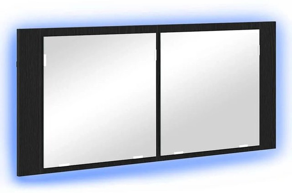 vidaXL LED Spiegelschrank in Schwarz und Eichen-Optik mit integrierter Beleuchtung und Regalen, B/H/T: 100 x 45 x 12 cm