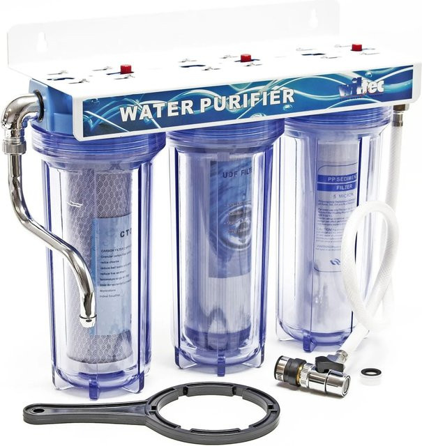 Naturewater NW-PR103 3-Stufen Wasserfiltersystem mit Sedimentfilter und Aktivkohle, 3/4 Zoll, Blau/Transparent - Bild 1