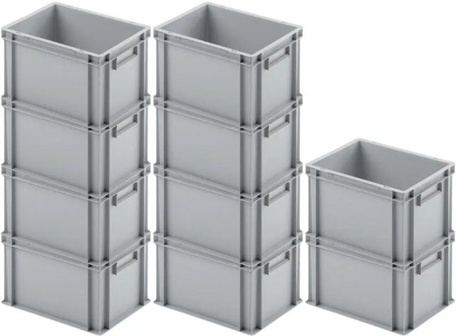 PROREGAL SparSet 10 Euroboxen mit geschlossenem Griff, Grau, H x B x T: 23,5 x 30 x 40 cm, 22 Liter - Bild 1