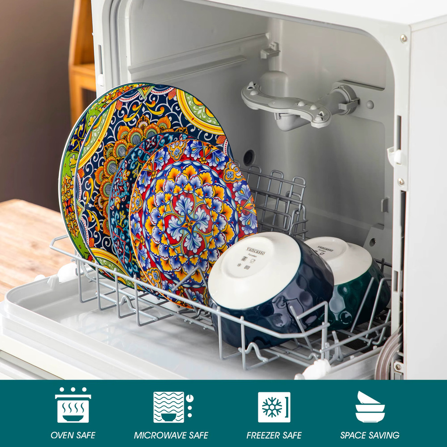 vancasso Tafelservice aus Keramik und Porzellan mit floralem Design in Orange und Multicolour, 12/24 Stück Set bestehend aus Speisetellern, Desserttellern und Schüsseln - Bild 2