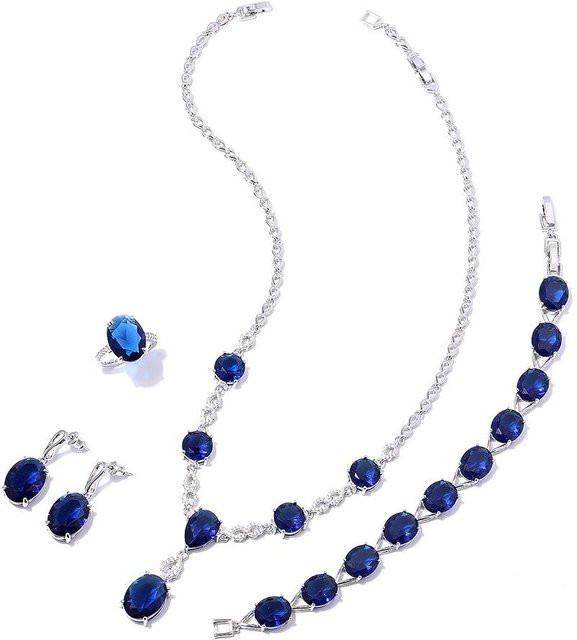 YIRAN Jewelry Schmuck-Set, Kupfer, Weiß, Zirkonia, Saphir, Unisex - Bild 1