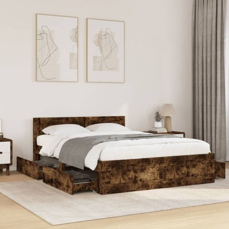 Vidaxl Funktionsbett mit Kopfteil aus Holzwerkstoff in Räuchereiche Braun B/T/H: 120 x 200 cm - Bild 1
