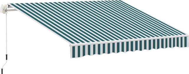 Outsunny manuelle Gelenkarmmarkise mit Handkurbel zur Wandmontage, Farbe Weiß-Grün, B/T: 395 x 245 cm - Bild 1