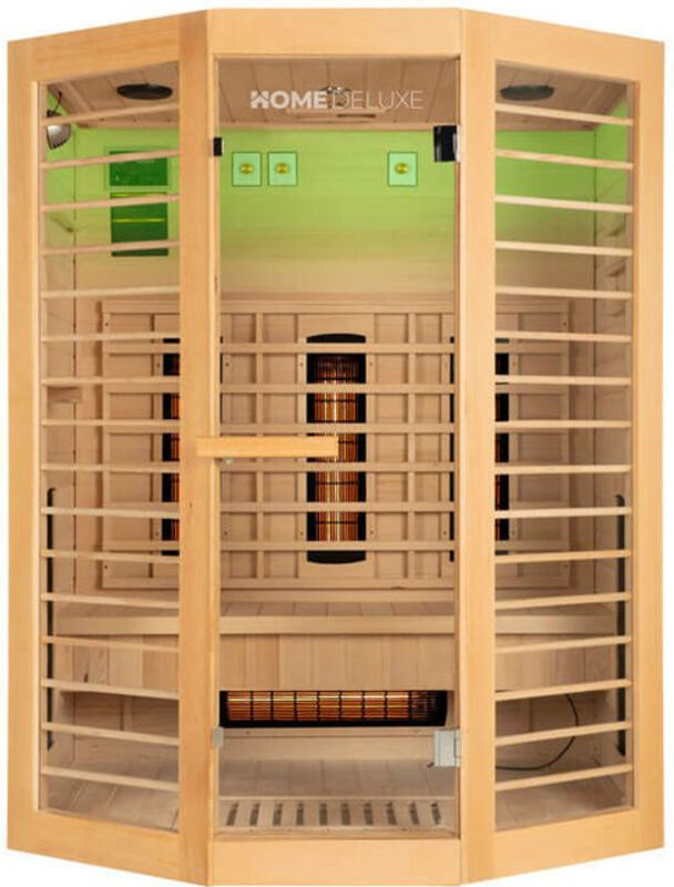 Home Deluxe Redsun XL Deluxe Infrarotkabine aus Tannenholz für 3 Personen mit Fronteinstieg und Vollspektrumstrahlern in Beige und Natur - Bild 3