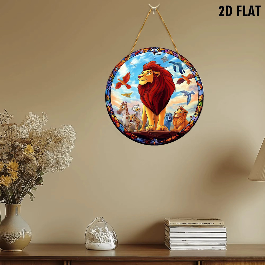 Potdemiel Acryl-Wandkunst Der König der Löwen im Buntglas-Stil, rund, mehrfarbig - Bild 3