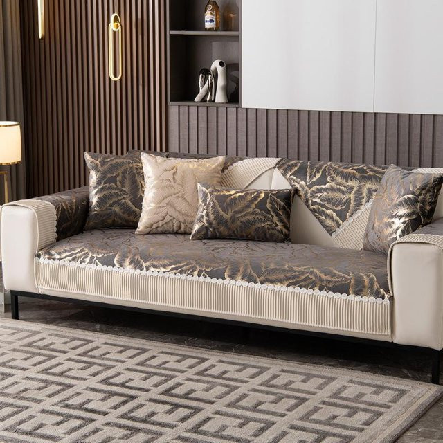 Winter-Jacquard-Plüsch-Sofakissen von Super Six in Beige oder Grau, rutschfestes und verdicktes Sofakissen aus Polyester, B/B: 70 x 70 cm - Bild 1