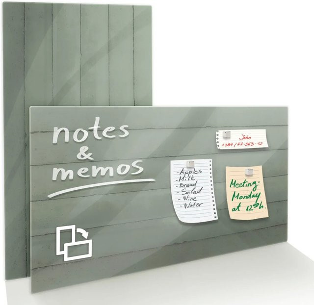 KARAT Glas Memoboard Wood Design in Holzoptik und Hochglanz Oberfläche, Farbe: Grau, B/H: 91 x 46 cm - Bild 1