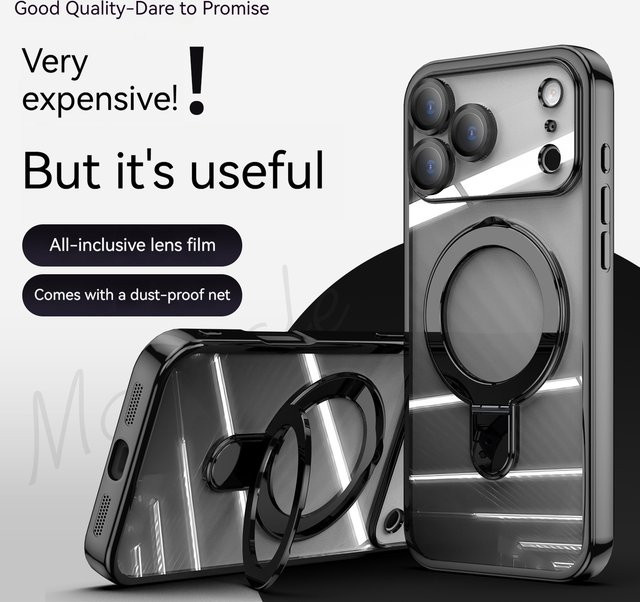 Magnetische Saugnapf-Telefonhülle mit Drehhalterung für iPhone 17 16 15 14 Pro Max, hochtransparente galvanisierte Schutzhülle in Blau - Bild 1