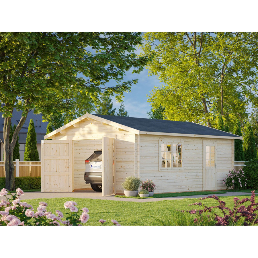 Palmako Holzgarage Roger aus Fichte mit Holztor in Grau, tauchgrundiert, B: 450 cm x T: 550 cm - Bild 2