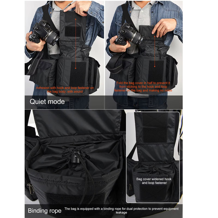 Schwarze Kameratasche für SLR und DSLR, mittelgroße Reisetasche für Fotografen, geeignet für Herren und Damen - Bild 6