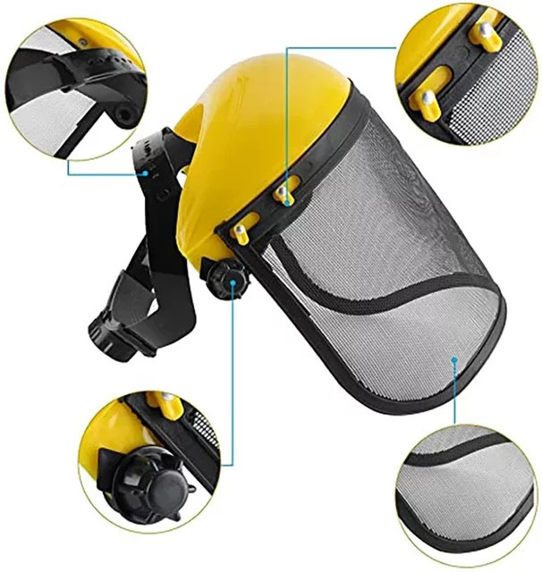 Schutzhelm mit Vollgesichts-Mesh-Visier in Gelb für Garten-Rasentrimmer und Forstwirtschaft - Bild 1