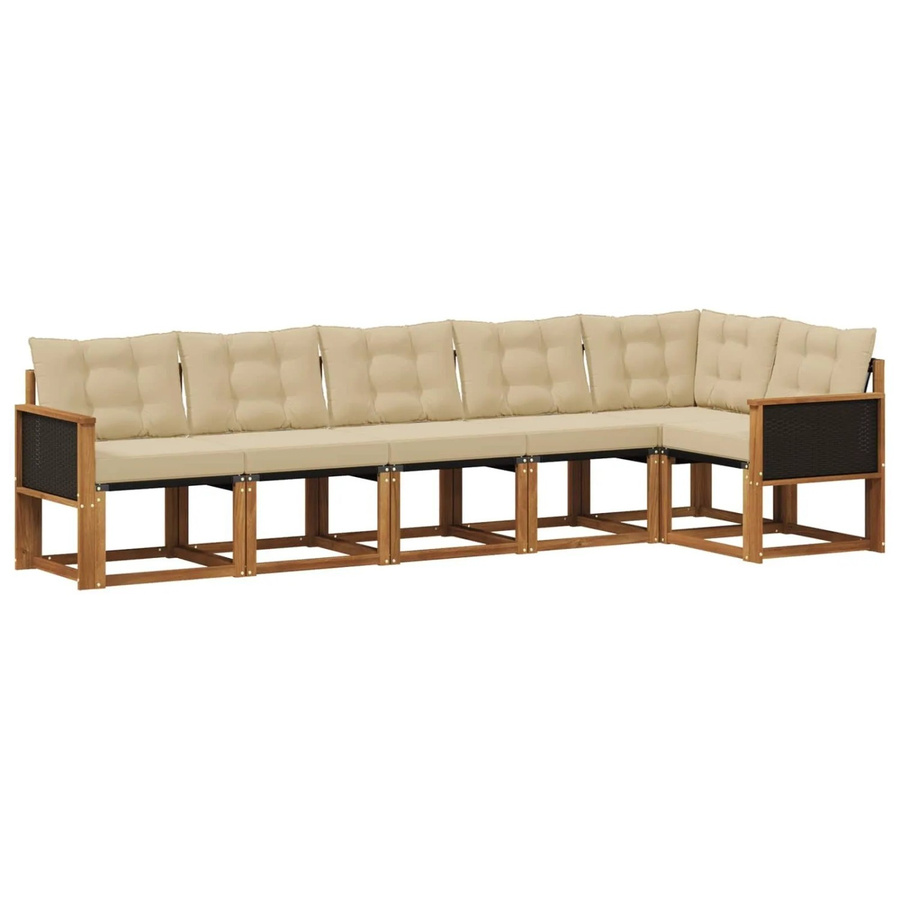vidaXL Outdoor-Sofagarnitur in L-Form aus Akazienholz mit Textilene und 6 Kissen in Natur-Beige - Bild 2