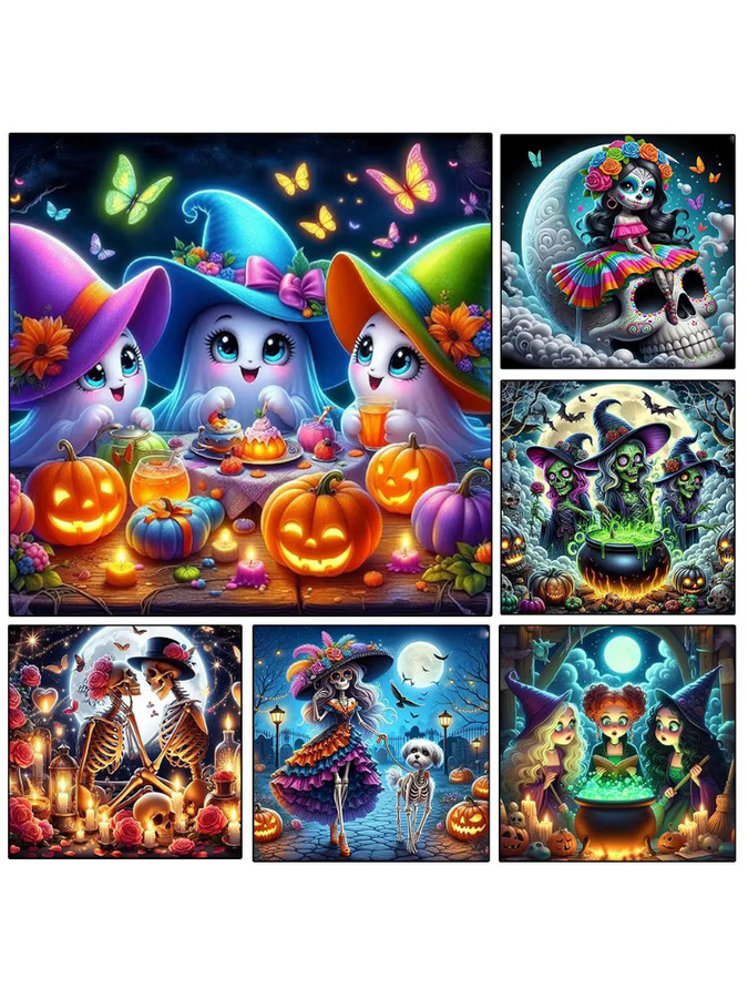 Potdemiel 5D Diamantgemälde Halloween Motiv mit niedlichem Geist und Wasser, Mosaik-Stickerei Set in Multicolour, Breite: 20 cm, Höhe: 20 cm - Bild 3