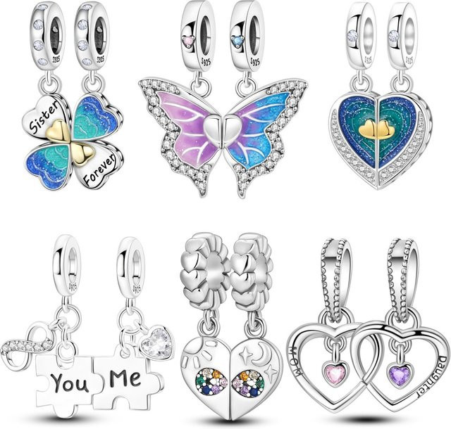MISEFF Charm-Anhänger, 925 Sterling Silber, Kleeblatt, Schmetterling, Herz - Bild 1