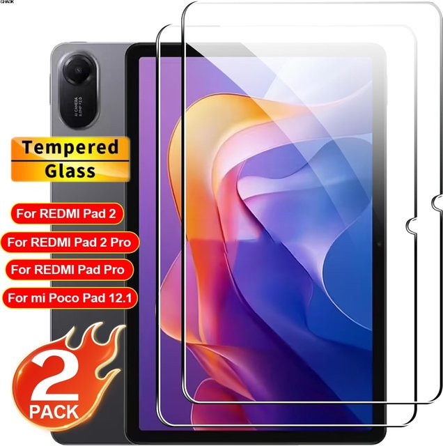 2 Stück Xiaomi Displayschutzfolie aus gehärtetem Glas für Redmi Pad 2 11 Zoll, Pad 2 Pro und Poco Pad 12,1 Zoll, transparent, 9H Hartgrad, HD kratzfest - Bild 1