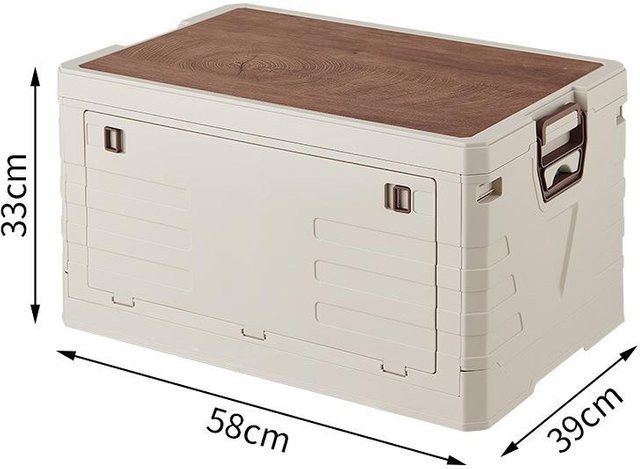 Binchi Outdoor Camping Box mit Holzdeckel in Beige als faltbare Tragetasche und Lagerbox - Bild 1