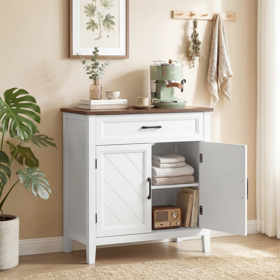 HOMCOM Wohnzimmer-Buffet Sideboard in Weiß mit 2 Türen und Schublade, modernes Aufbewahrungsmöbel für Esszimmer und Küche, B/T/H: 76 x 35 x 80 cm - Bild 2